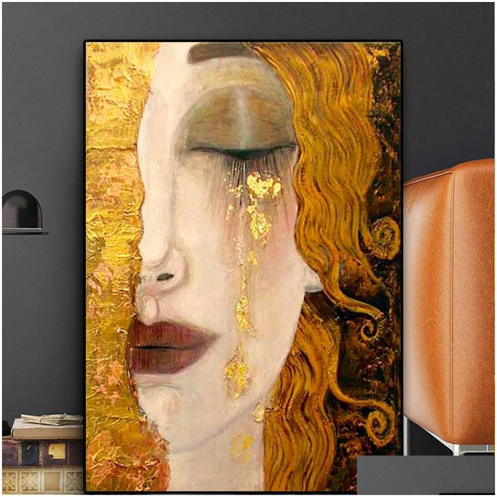 classic artist gustav klimt tear abstract 5d diamond painting portrait handmade mosaic wall mural poster home decoration 201112