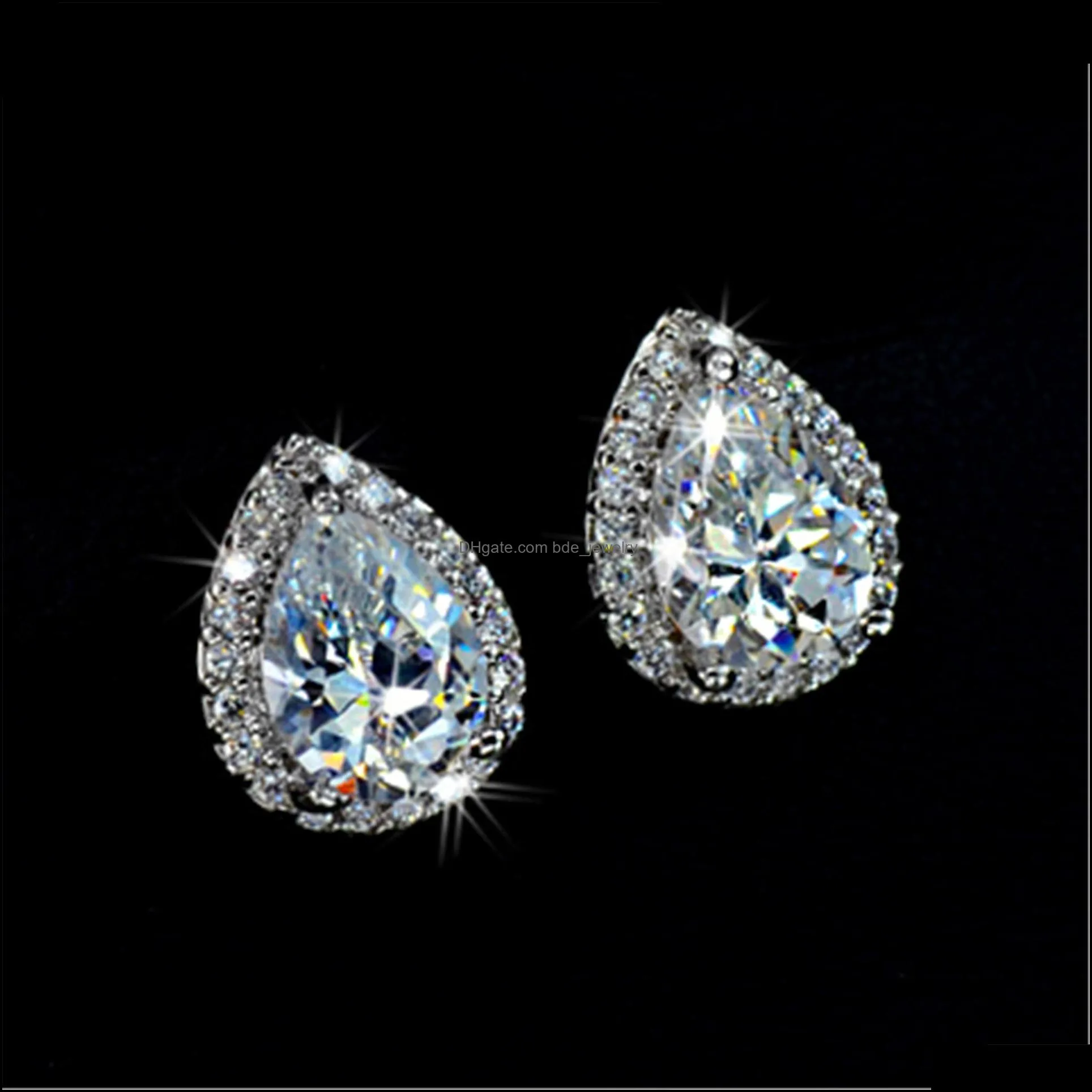 water drop drill stud earrings womens crystal earrings silver party creative fashion stud earrings