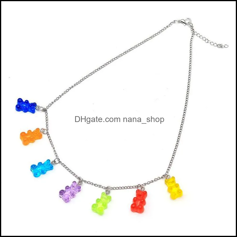 cartoon bear necklace fashion creative resin transparent candy color luxury jewelry cute bear sweater chain necklace nanashop
