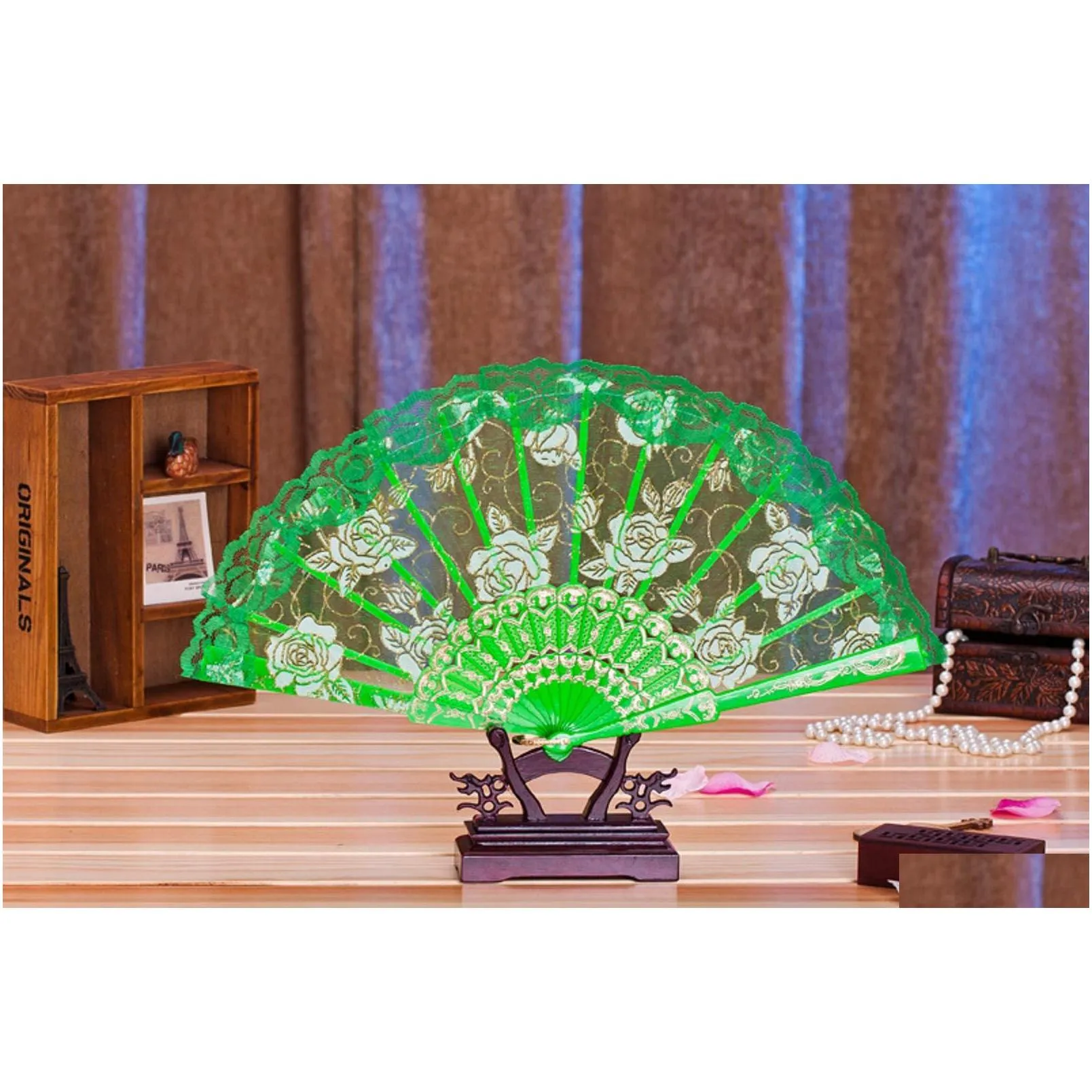 flower bridal hand fans vintage hollow bamboo handle wedding accessories wedding gift