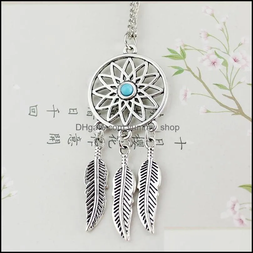 sale dream catcher feaher hollow pendant necklace for women adjustable size silver plating chain necklace trendy jewelry gift