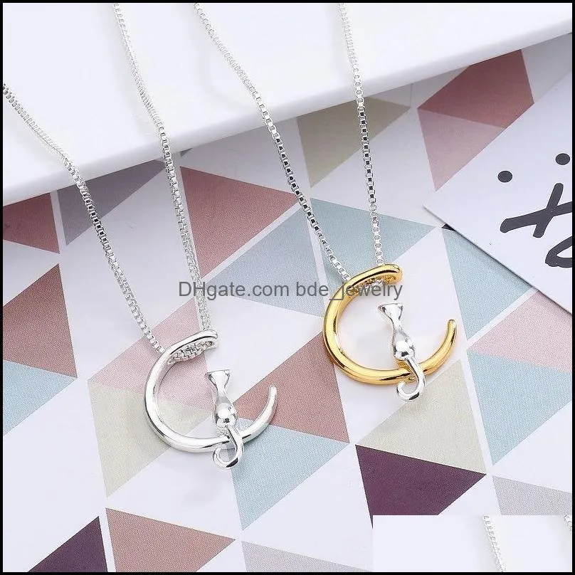 cat necklace charm silver gold color pet lucky jewelry luxury jewelry gift moon pendant necklace