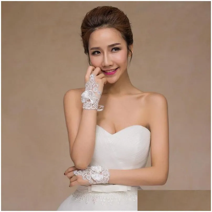 white short wedding gloves fingerless bridal for bride lace accessories