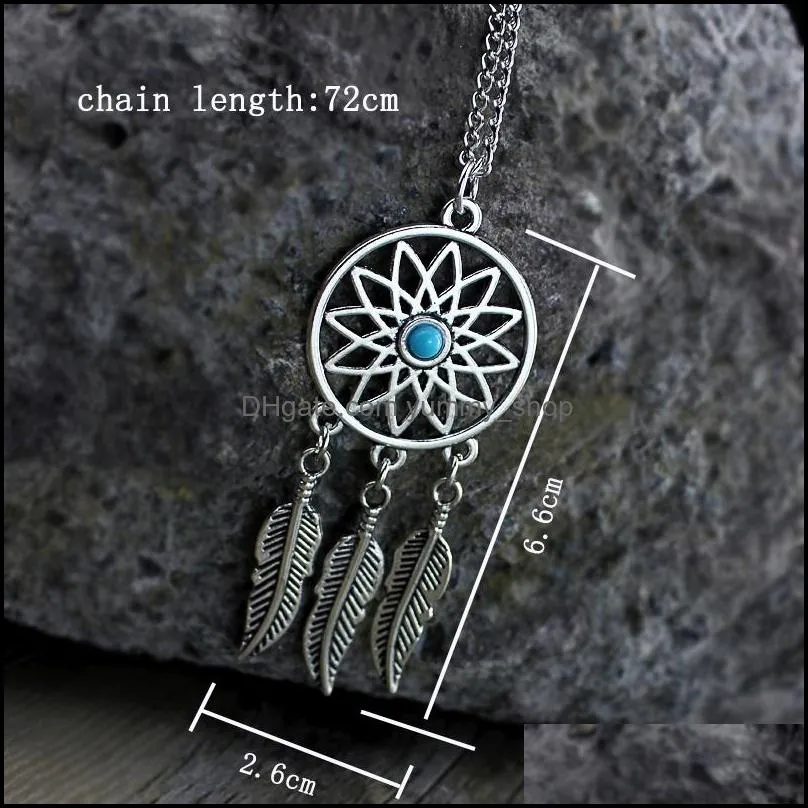 sale dream catcher feaher hollow pendant necklace for women adjustable size silver plating chain necklace trendy jewelry gift