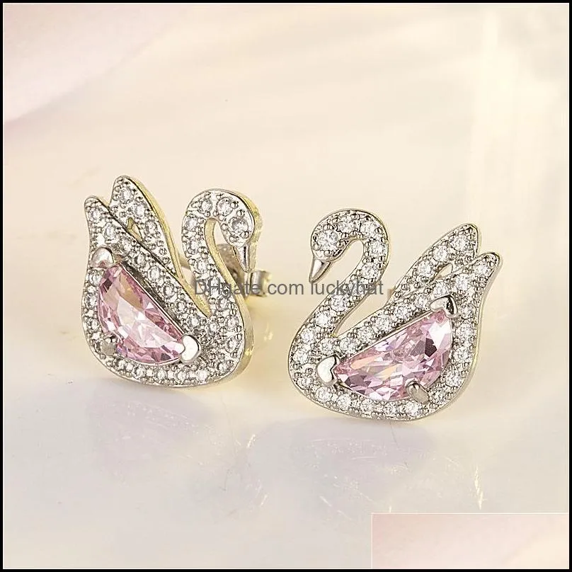 swan crystal stud earrings elegant personality fashion womens luxury jewelry silver earring