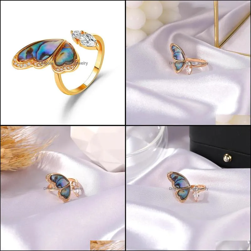 the dream seashells colorful butterfly wings ring ins wind temperament ring micro pave zircon opening ring lightly cooked style