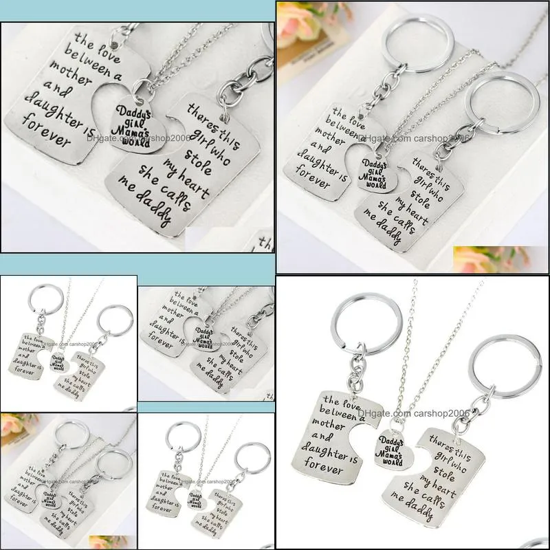 family necklaces dad mother daughter pendant necklace keychain family mothers day fathers day keyring father mom necklaces