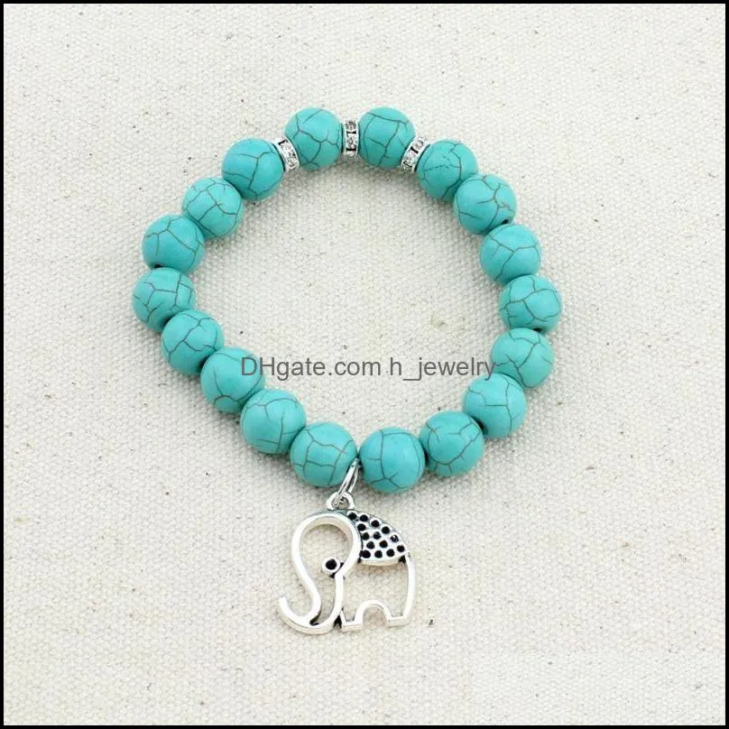 pretty vintage turquoises bracelets beautifully tree elephant eiffel tower hand pendant charm bead bracelet bangle fashion men jewelry