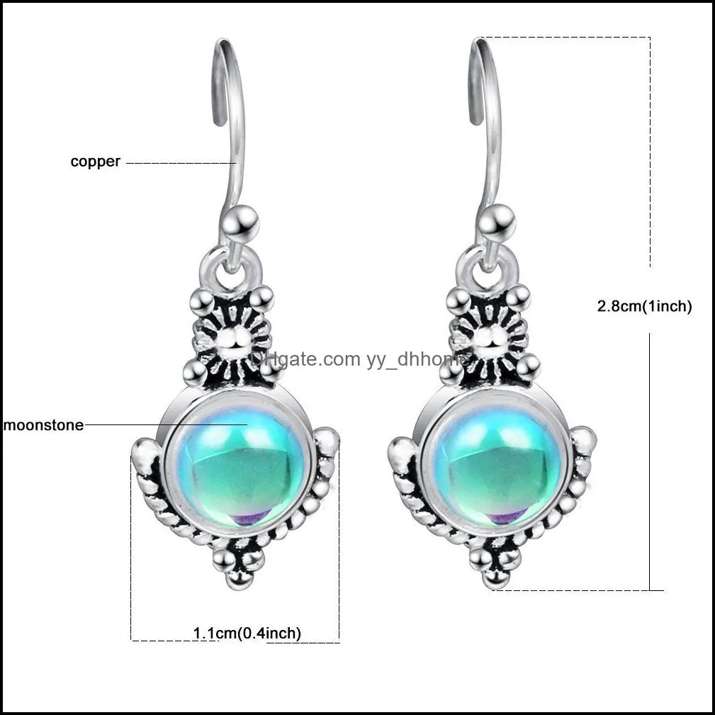 moonstone copper dangle earring for women elegant vintage long hook earrings pretty jewelry gift wholesale