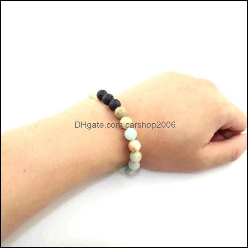 natural stone bead amazonite bracelet beads fashion reiki jewelry for men women yoga chakra lava stone strand bracelets