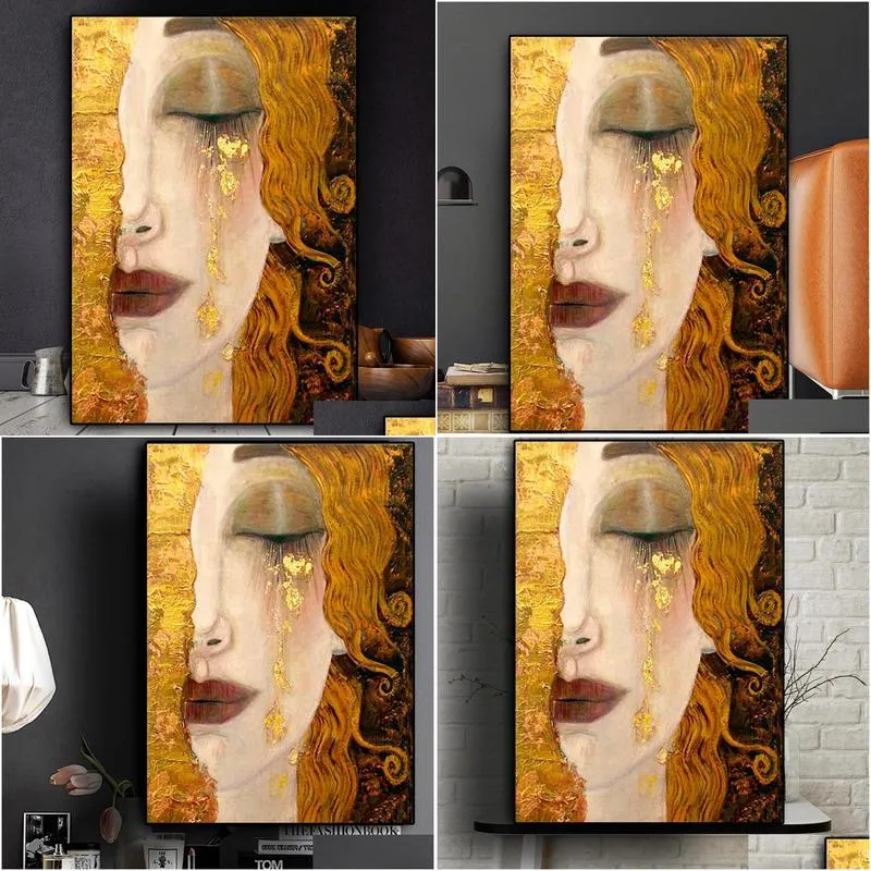 classic artist gustav klimt tear abstract 5d diamond painting portrait handmade mosaic wall mural poster home decoration 201112