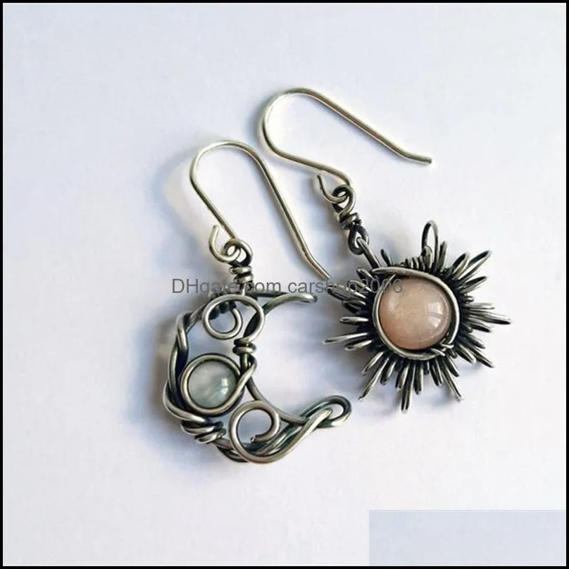 bohemia sun and moon earrings silver color crystal drop earrings women female boho fashion jewelry gift