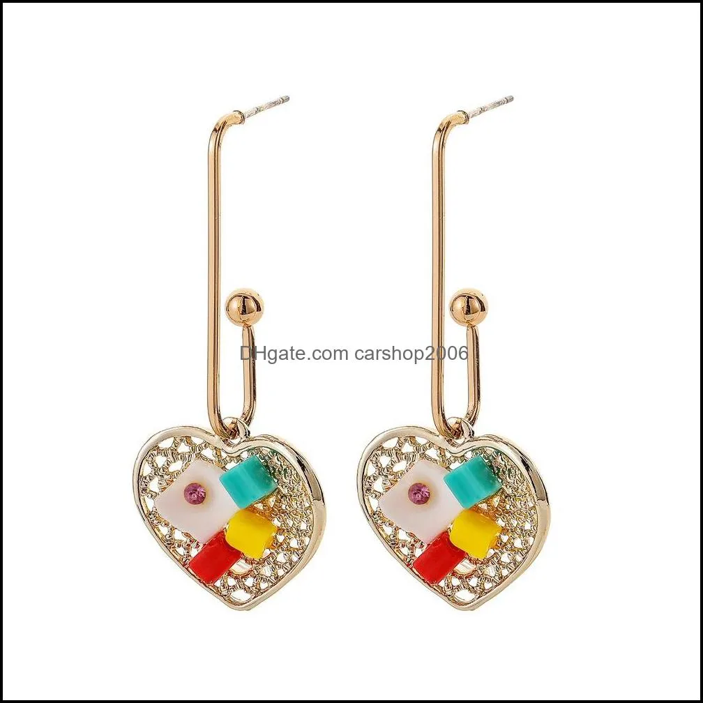 small  hollow love colored diamond shell earrings personality candy color temperament long heartshaped earrings wedding party