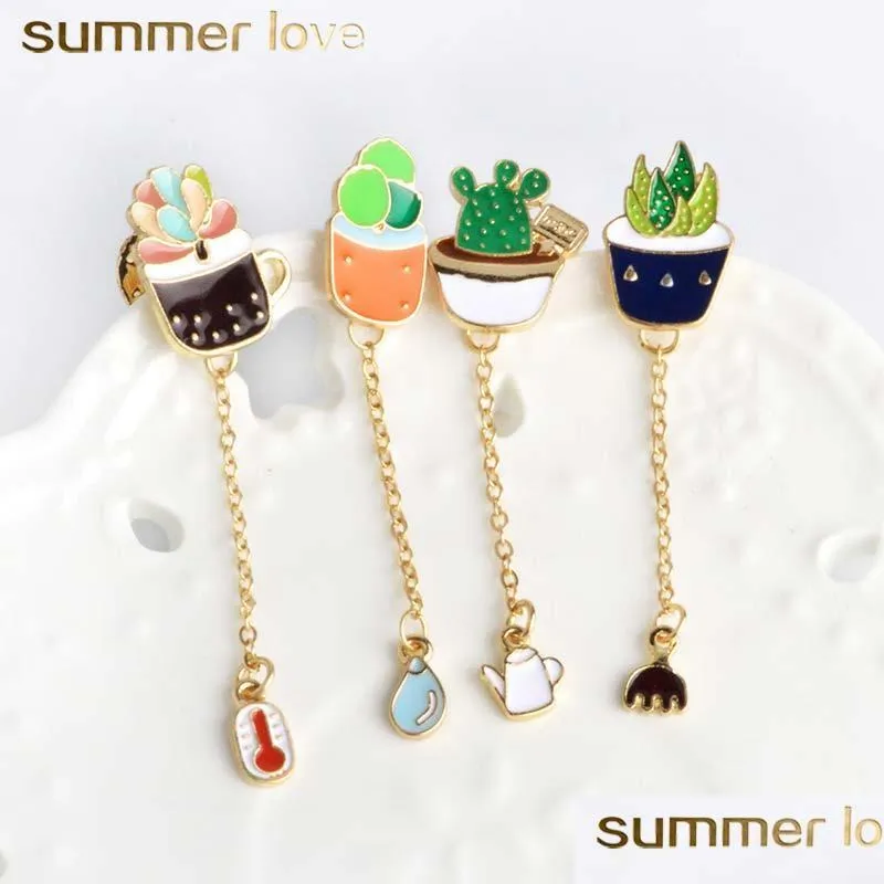 unique design plant prickly pear cactus clothing collar sweater pendant brooch pin for women kids gold plating alloy jewellry charm