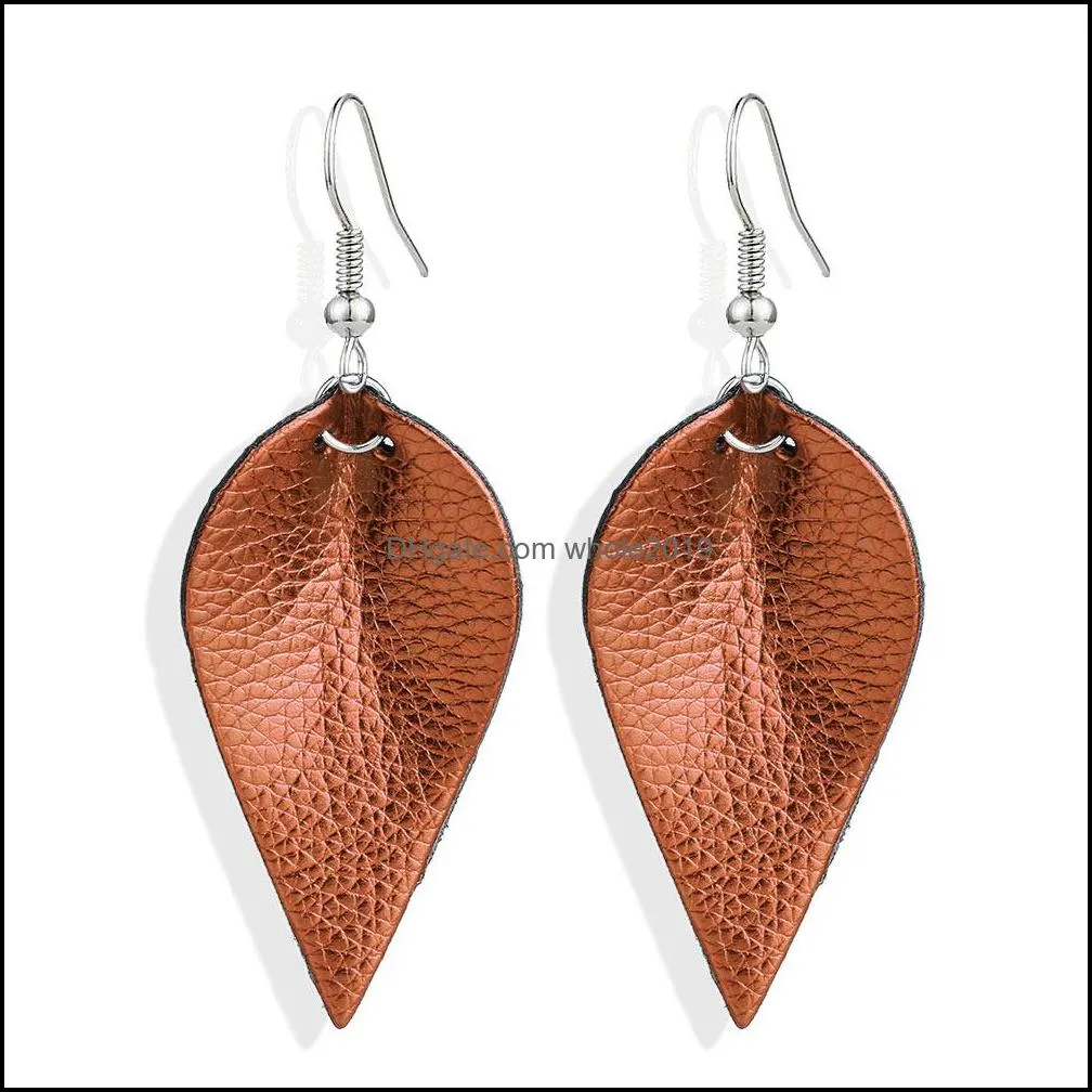  cutting leaf feather earrings pu leather sequins looking various multi colors bohemia water drop dangle earrings fashion jewelry