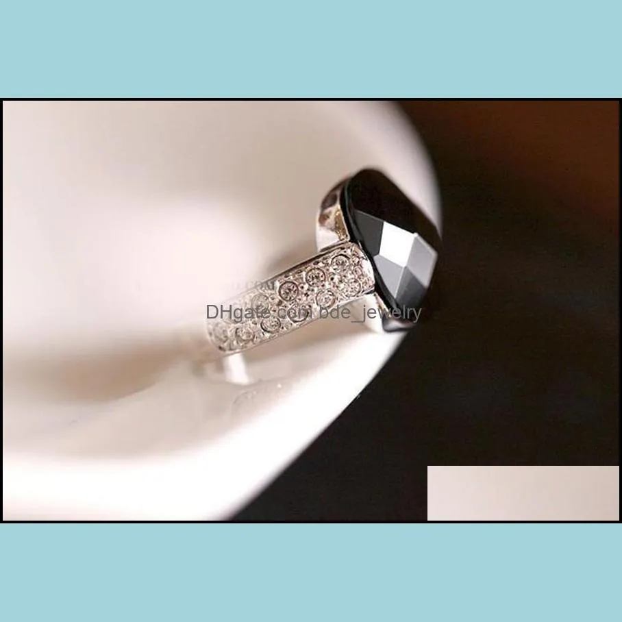 rings for women wedding pink black onyx gemstone finger ring crystal flash drill retro personality gemstone rings