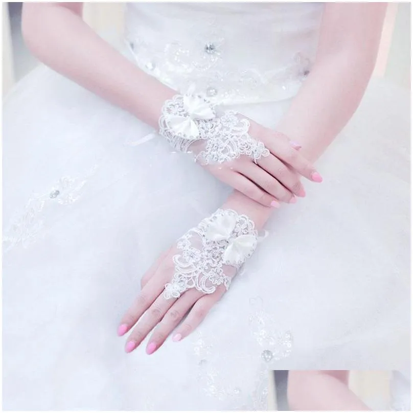 white short wedding gloves fingerless bridal for bride lace accessories