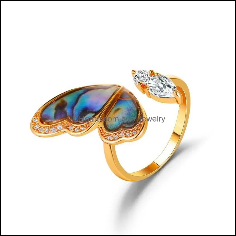the dream seashells colorful butterfly wings ring ins wind temperament ring micro pave zircon opening ring lightly cooked style