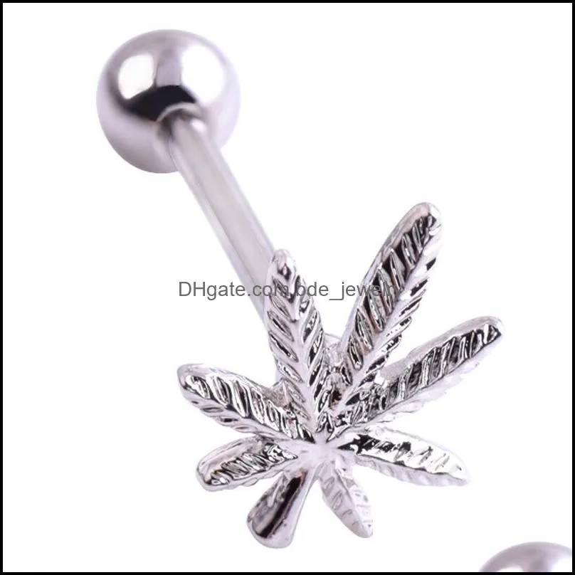  1pc leaves tongue piercing rings studs stainless steel unisex fashionable tongue navel bar body jewelry for women men