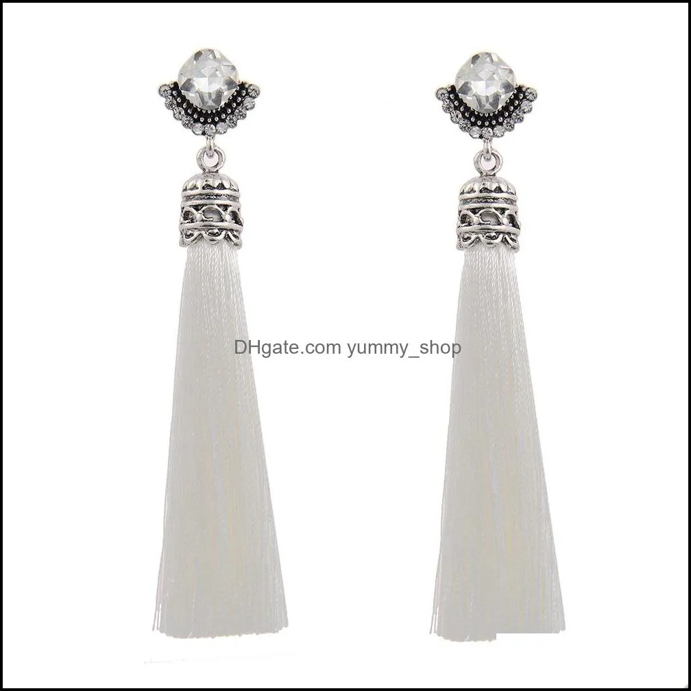 boho rhinestone tassel earring for women long vintage sliver ethnic dangle earring fashion jewelry gift wholesale