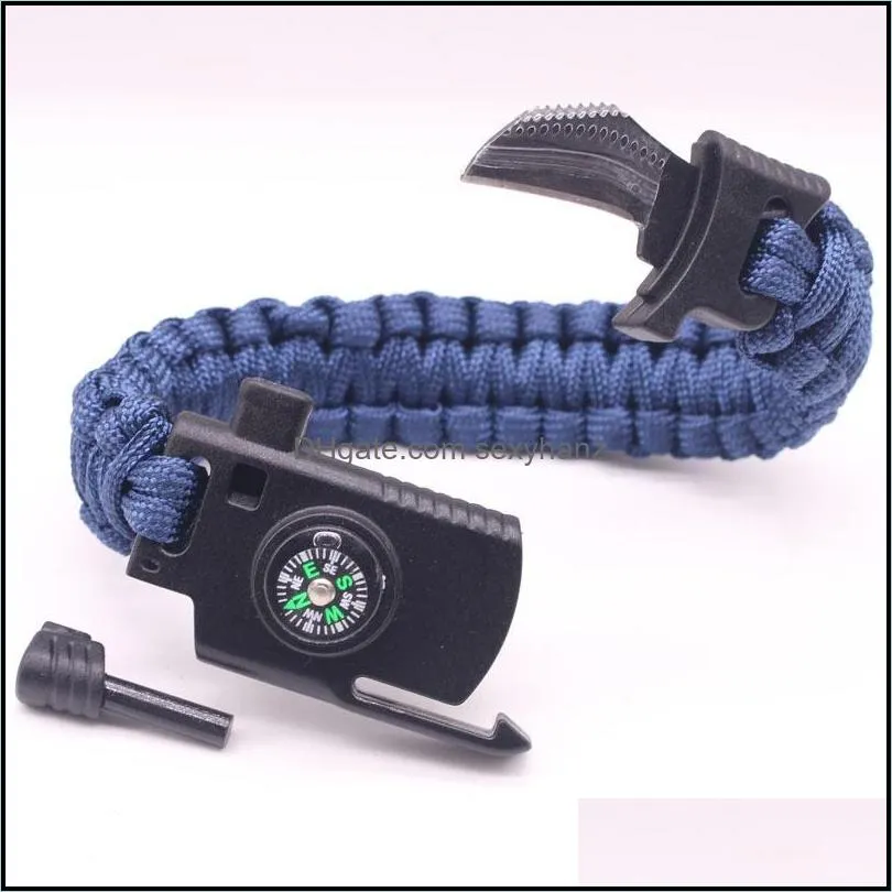 tactical umbrella rope survive whistle escape emergency rescue camouflage bracelet paracord climb hunt accessory