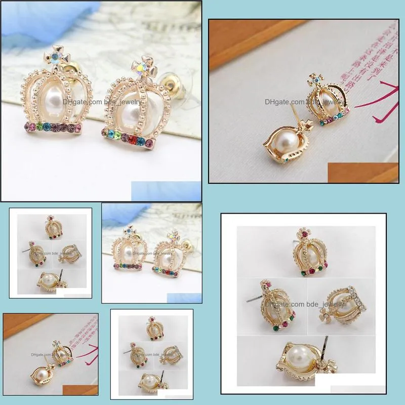 earrings for women brand cross colorful rhinestone faux pearls ear stud earrings