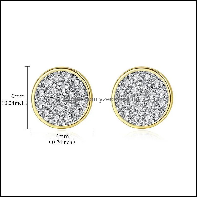 6mm cubic zirconia round stud earring for women girl fashion cz 18k gold plated antiallergy pin earring jewelry gift