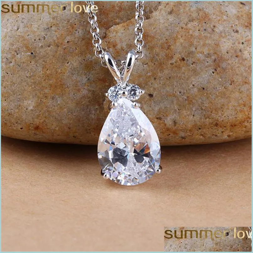  crystal teardrop pendant necklace for women colorful cubic zirconia cute rabbit silver chain necklace trendy jewelry