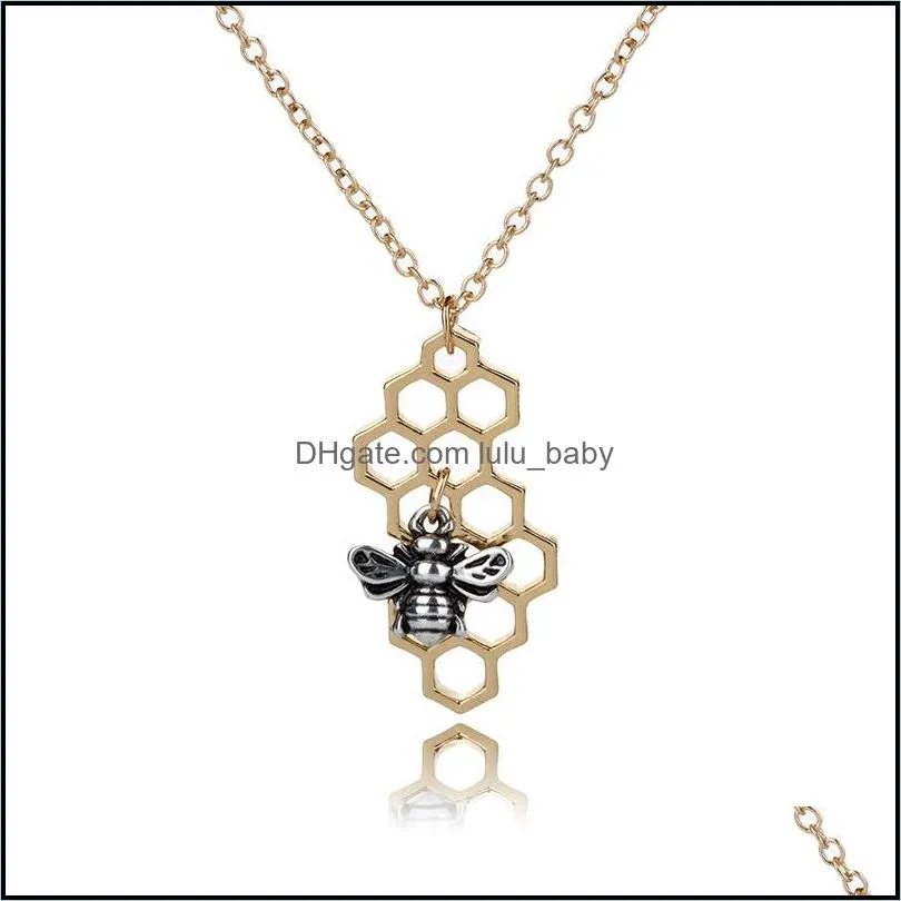 hive necklaces silver gold bee on the honeycomb necklaces pendants charm custom jewelery fashion animal geometric necklace