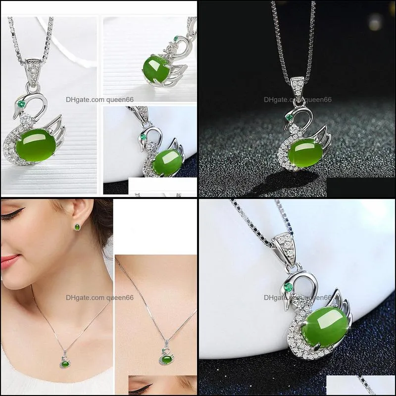 swan necklace hetian jade jasper swan pendant silver necklaces gift for girlfriend jewelry