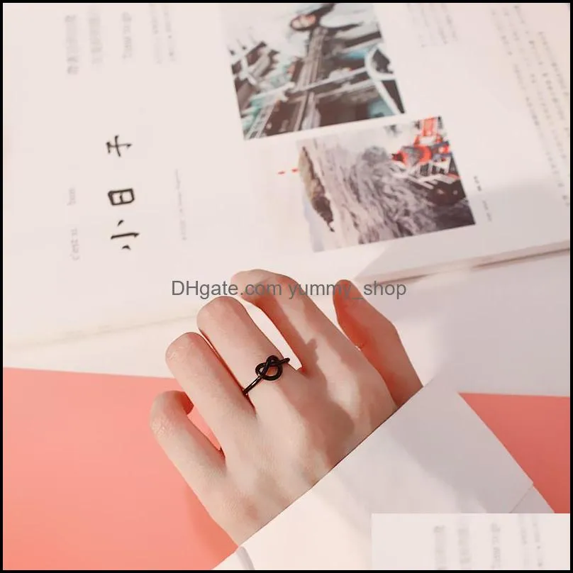 minimalist european usa retro knotted heart open lovers ring korean temperament adjustable gold sliver black wedding ring