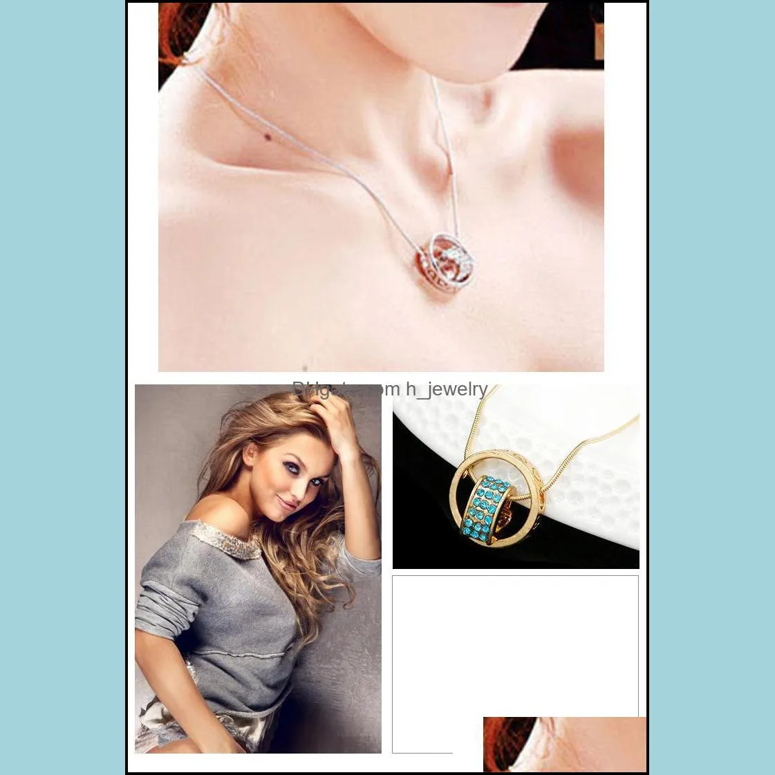 double necklaces pendants 18k gold silver plated crystal circle heart pendant necklac hjewelry