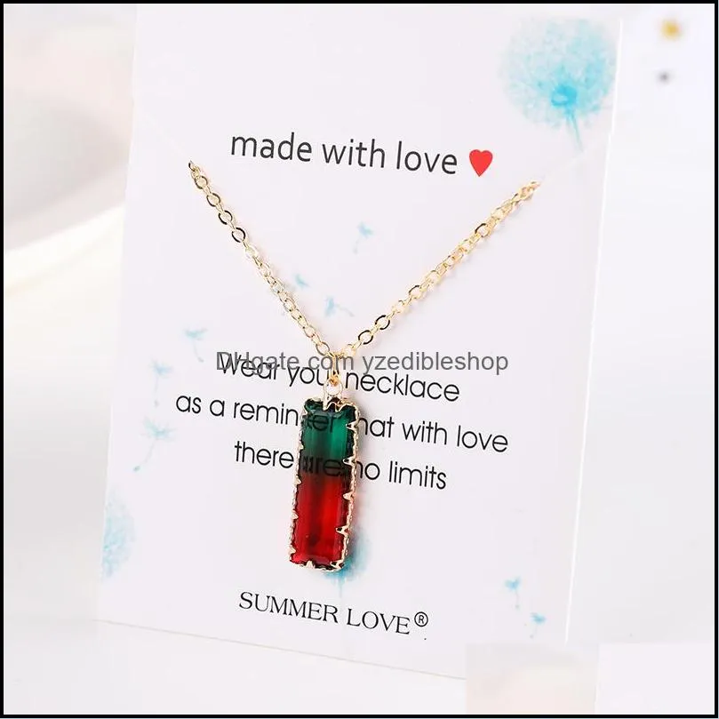 glass crystal pendant necklace for women colorful gold plating geometric charm necklace fashion color protection chain