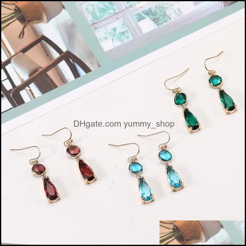 fashion water drop k9 crystal dangle earrings for women colorful birthstone 18k gold plated teardrop hoop earrings jewelry gifts