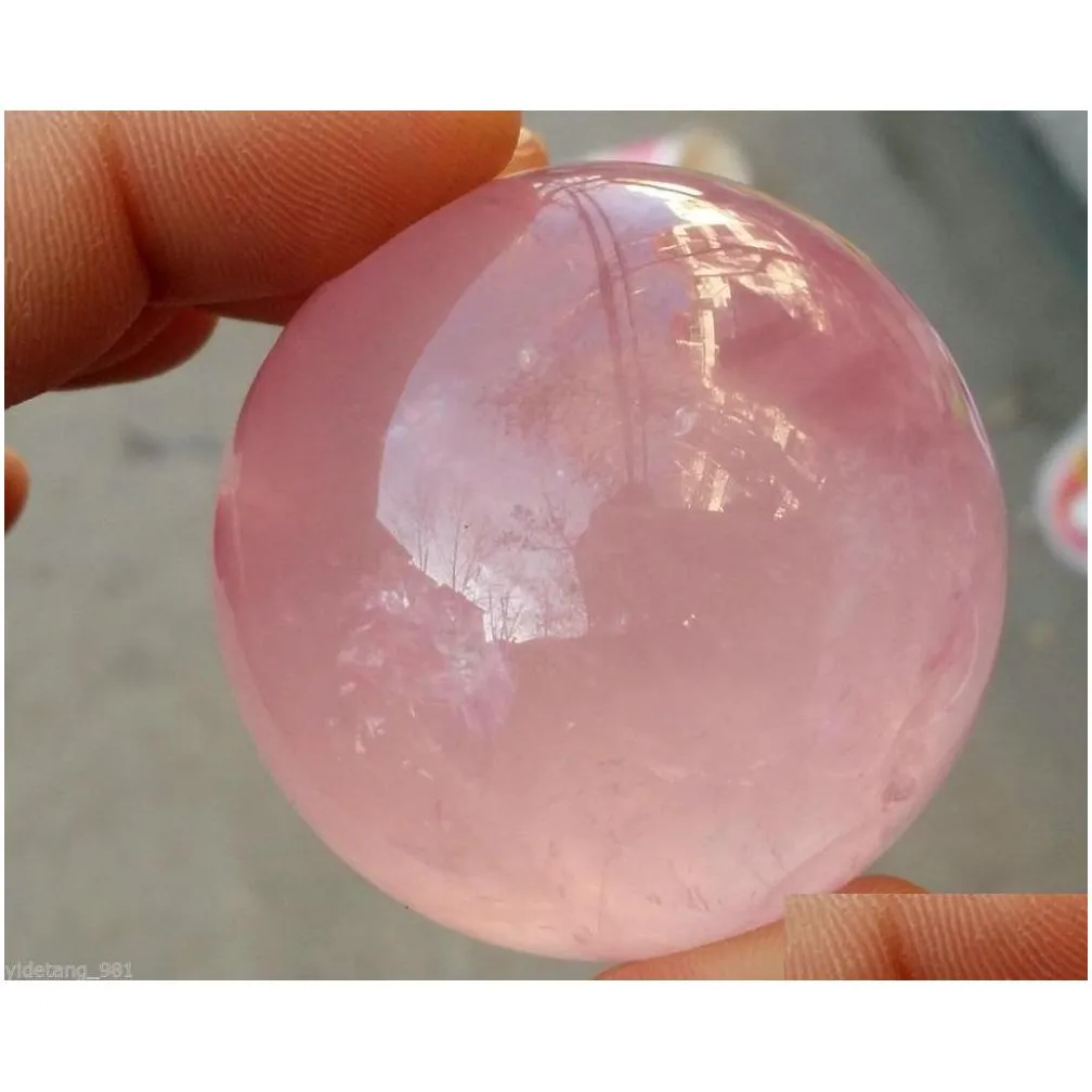 natural pink rose quartz crystal healing ball sphere add stand 201125