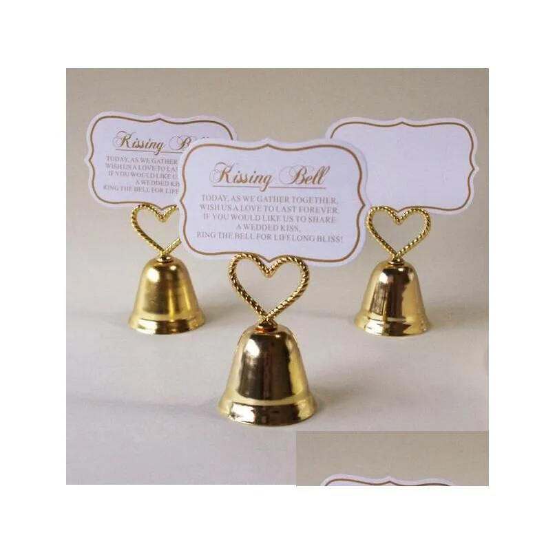 other wedding favors 100 pcs size 6x34cm beautiful gold silver kissing bell place card holder photo holder table decoration party