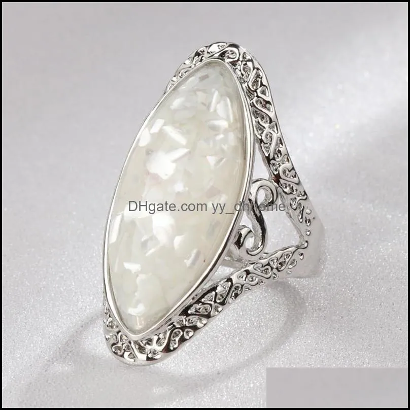 4 color pickable antique silver fantasy color big oval shell finger ring for women female boho beach jewlery gift