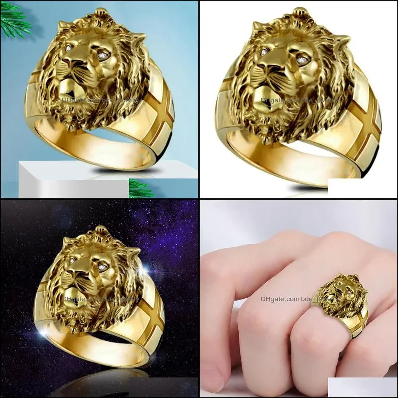 golden  head ring stainless steel cool boy band party  ring domineering mens golden  head ring unisex jewelry