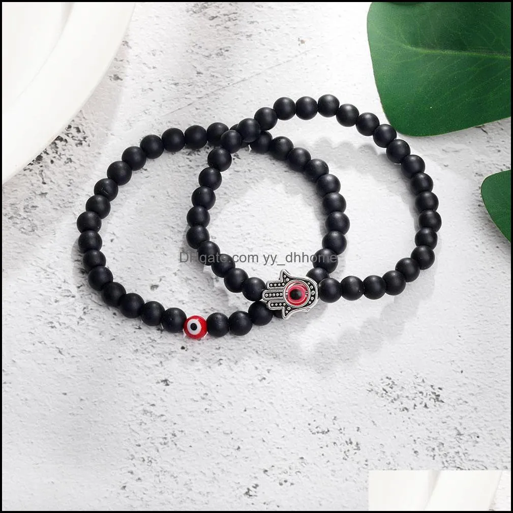 fashion 6mm natural stone beads evil blue eye strands beaded bracelet 2pcs/set handamde turkish eyes bracelets for women men yoga reiki