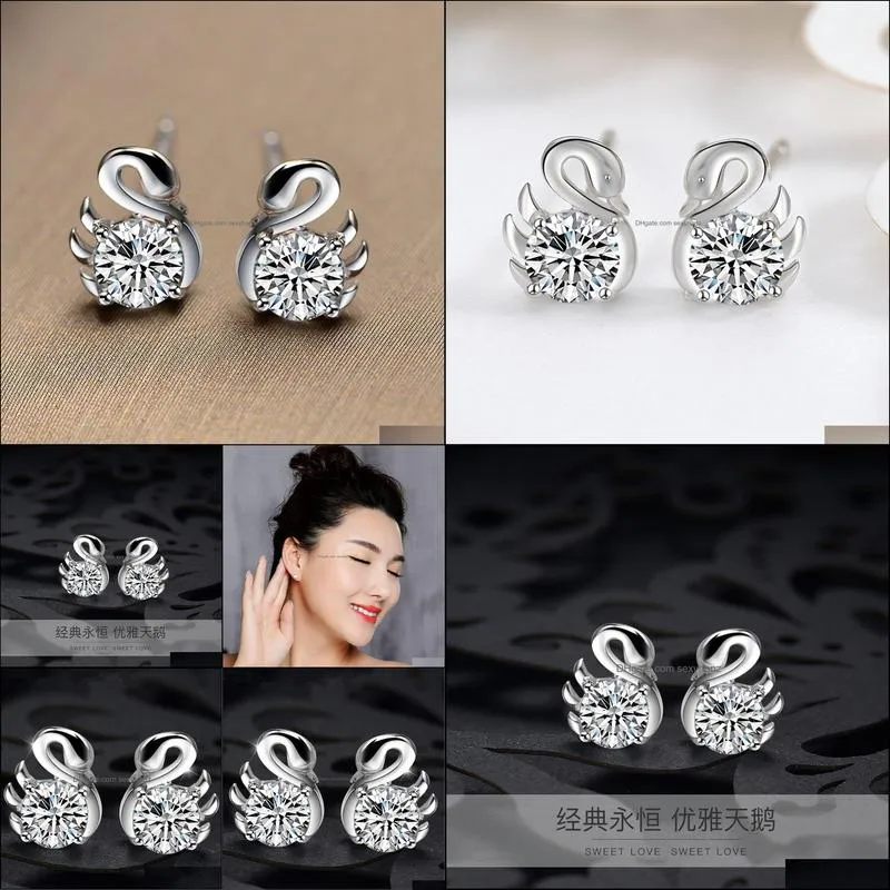 swan animal earrings temperament elegant stud earring party birthday party gift silver earrings