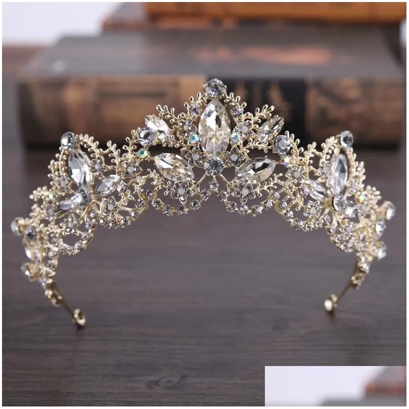 luxury bridal crown headpieces sparkle rhinestone crystals roayal wedding crowns crystal veil headband hair accessories party tiaras