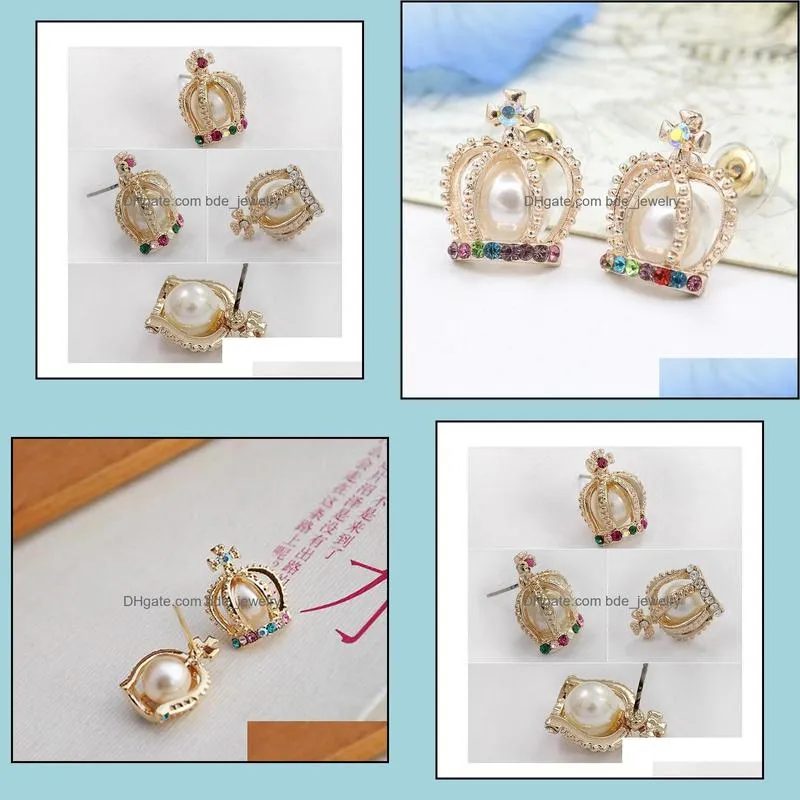 earrings for women brand cross colorful rhinestone faux pearls ear stud earrings