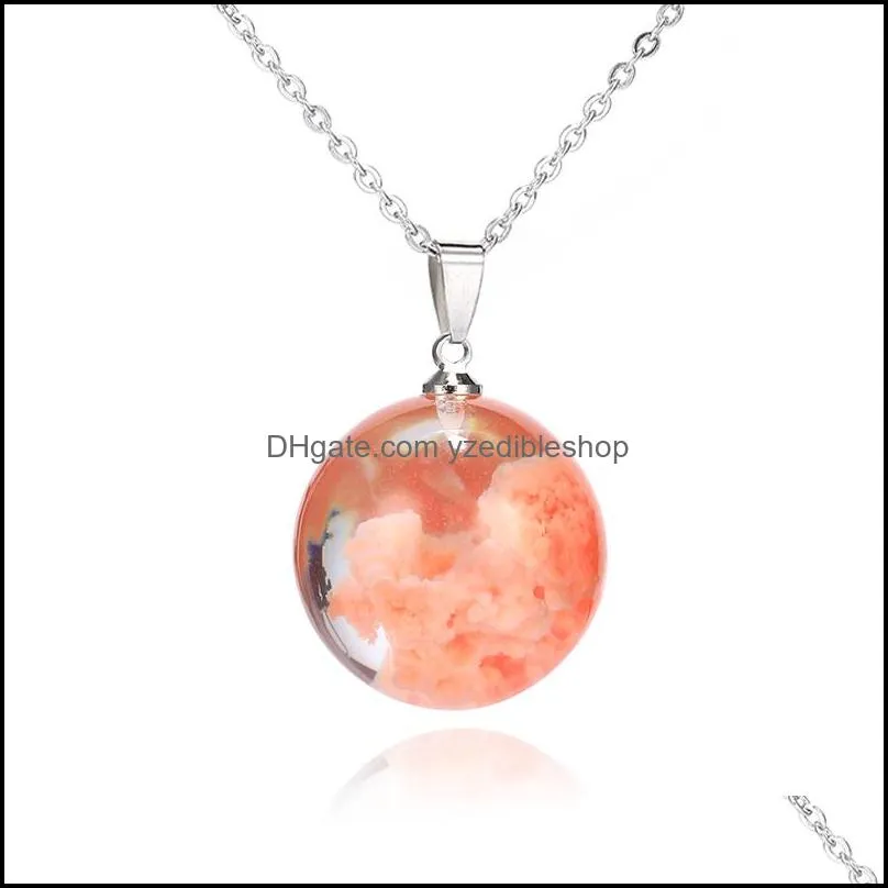 creative handmade blue sky white cloud moon pendant necklace women resin ball stainless steel pendant necklace transparent jewelry