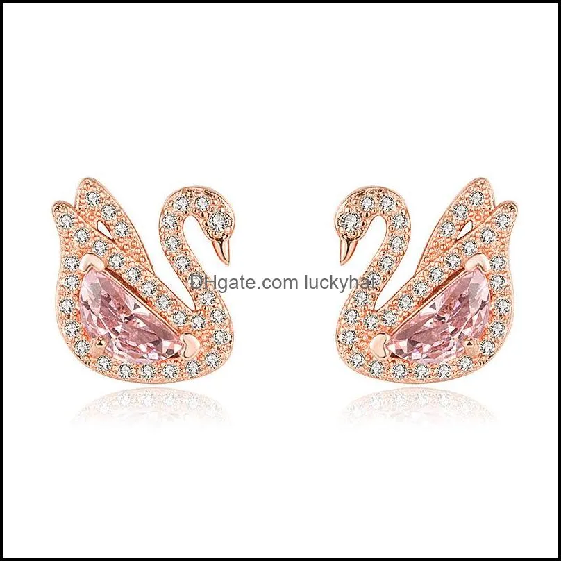 swan crystal stud earrings elegant personality fashion womens luxury jewelry silver earring