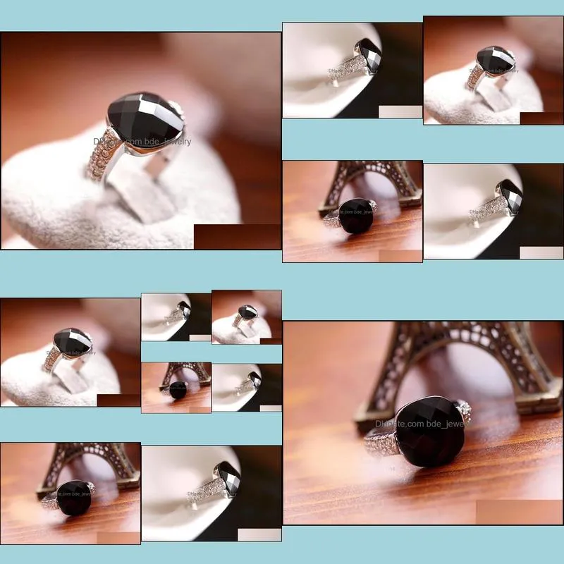 rings for women wedding pink black onyx gemstone finger ring crystal flash drill retro personality gemstone rings