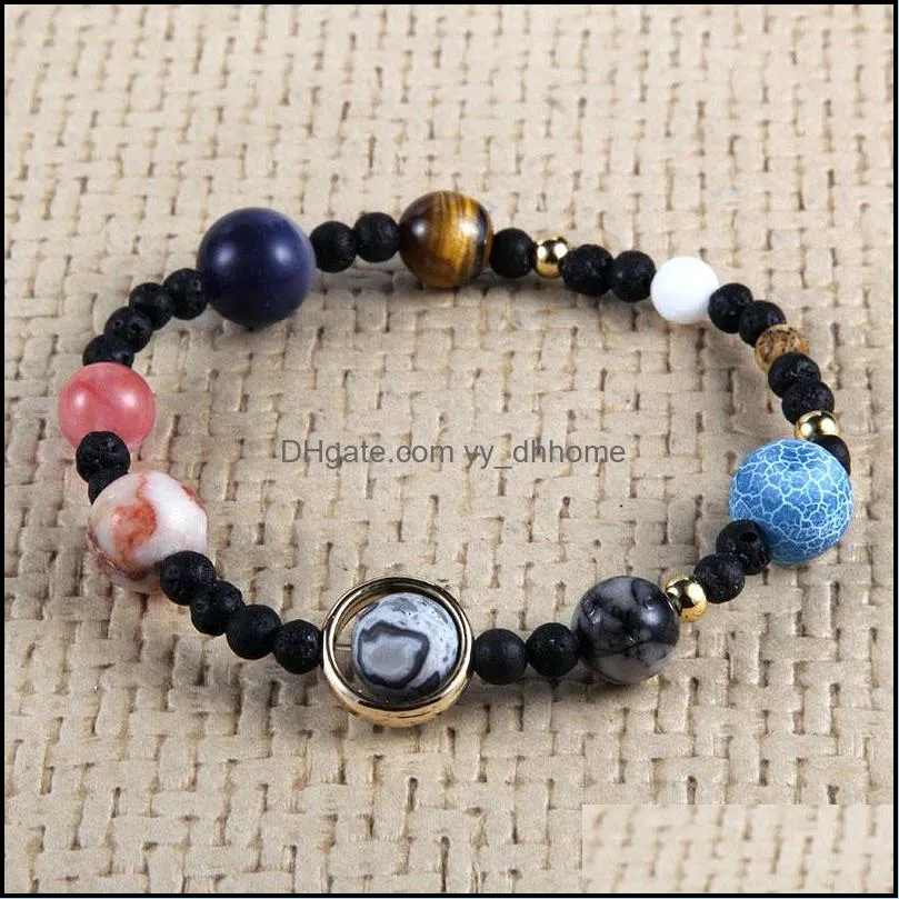adjustable universe galaxy the nine planets star natural stone bead bracelets solar system elastic bracelet for women men