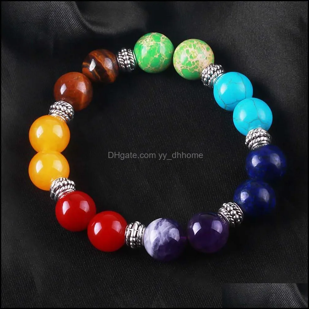 handmade 12mm 7 chakra healing balance beads bracelet for women men elastic yoga bracelet fashion jewelry gift