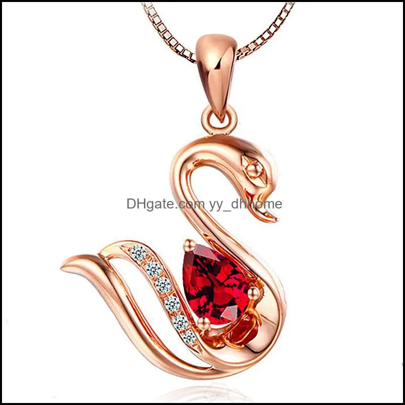 silver necklaces for woman fashion jewelry blue pink crystal zircon swan pendant necklac yydhhome