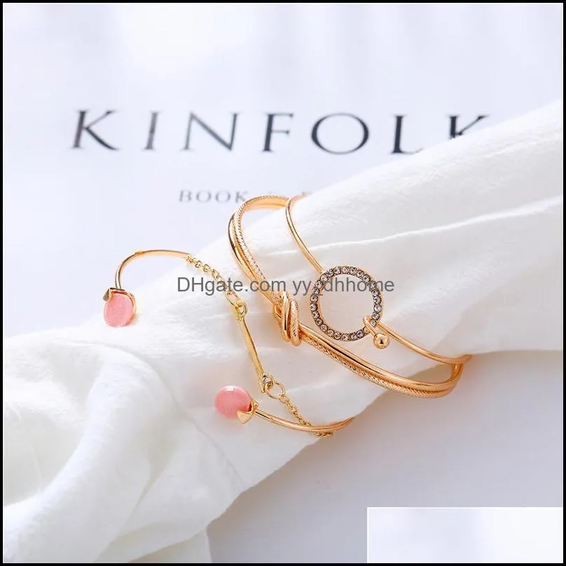 4pcs/set multilayer knot arrow crystal open cuff bracelet set for women silver gold plating adjustable wire bangle fashion jewelry set