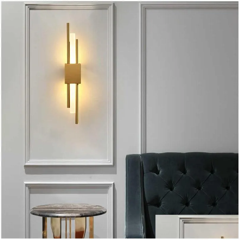 modern stylish bronze gold and black 50cm pipe led wall lamp for living room hallway corridor bedroom sconces light fixture 210724